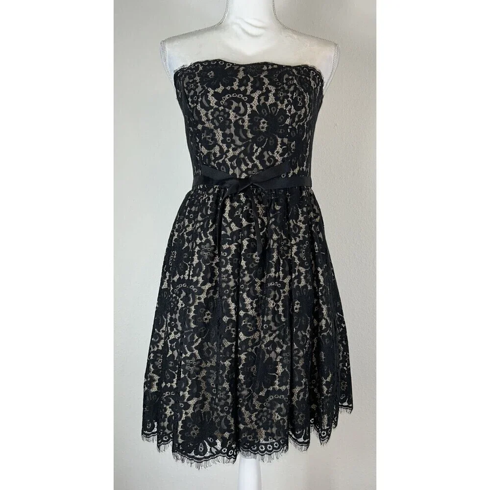 Robert Rodriguez Neiman Marcus Target Black Lace Strapless Cocktail Dress Size 6 - Picture 3 of 14